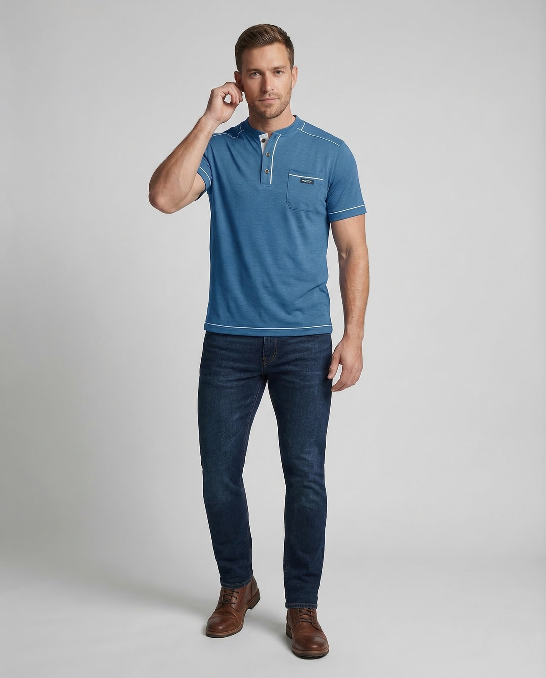 Herren Poloshirt Kurzarm Stehkragen mit Brusttasche - Eveloria