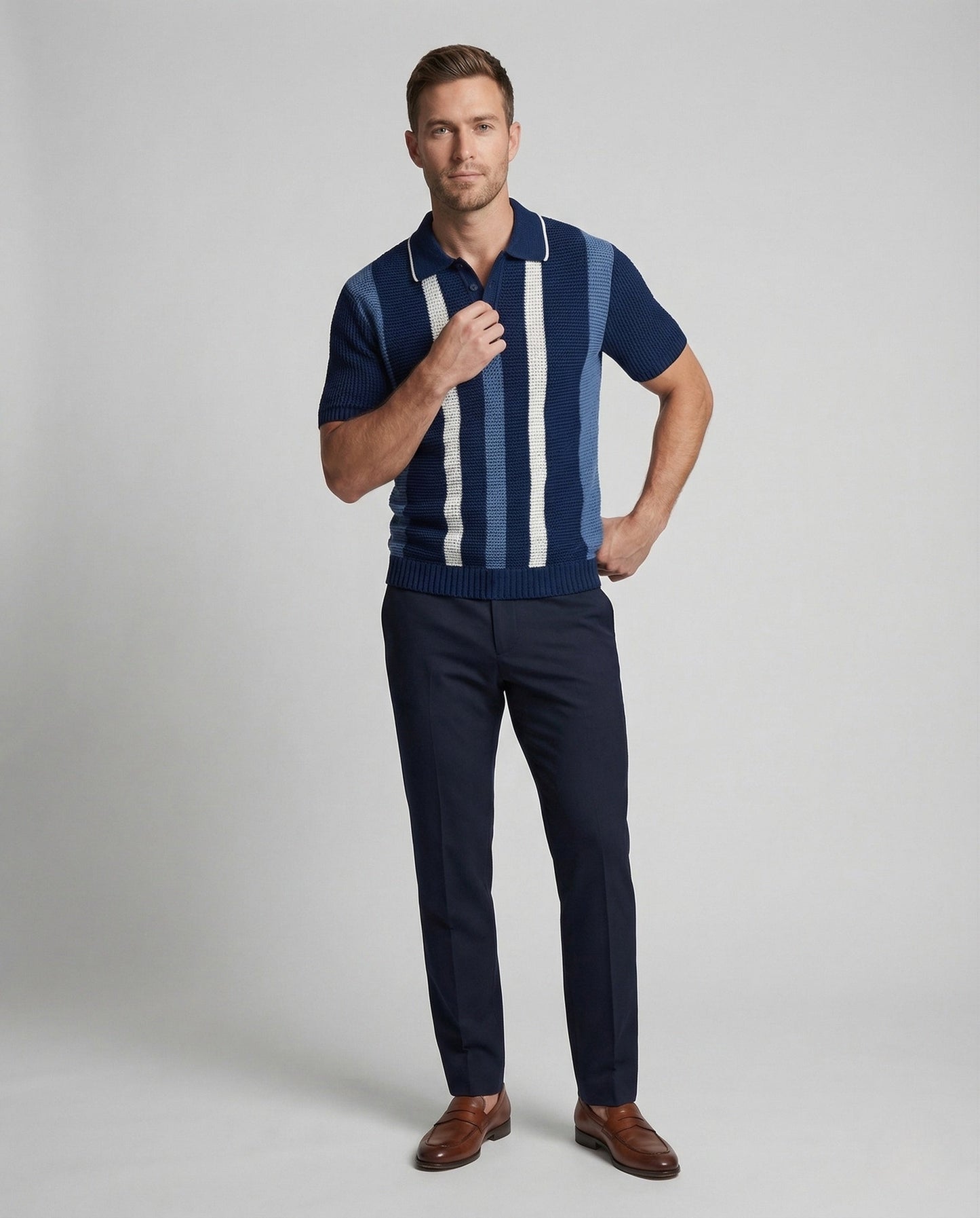 Herren Strickpolo Retro Streifen - Eveloria