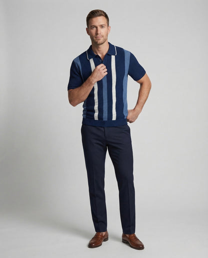 Herren Strickpolo Retro Streifen - Eveloria