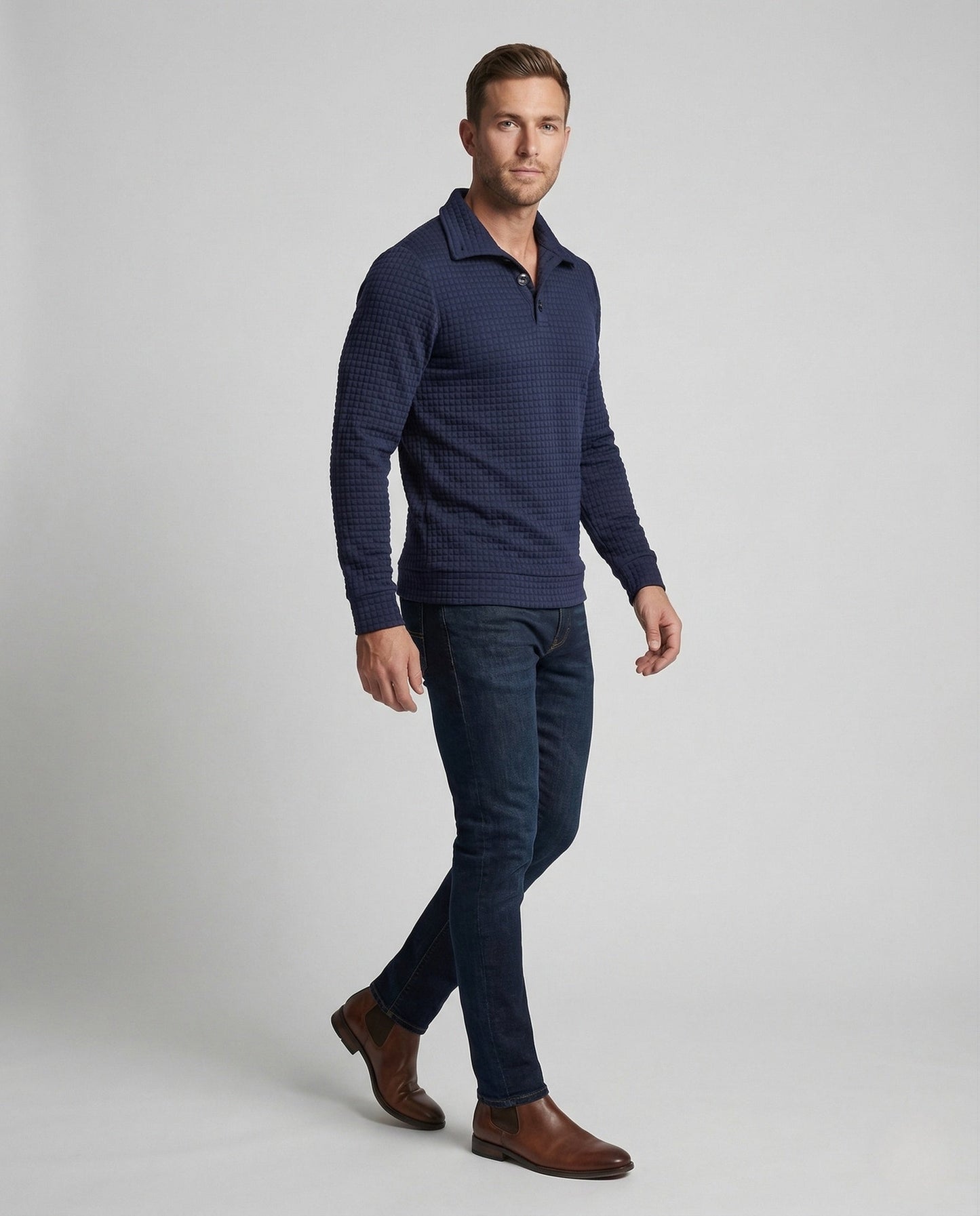 Herren Waffelstrick Pullover Polokragen - Eveloria