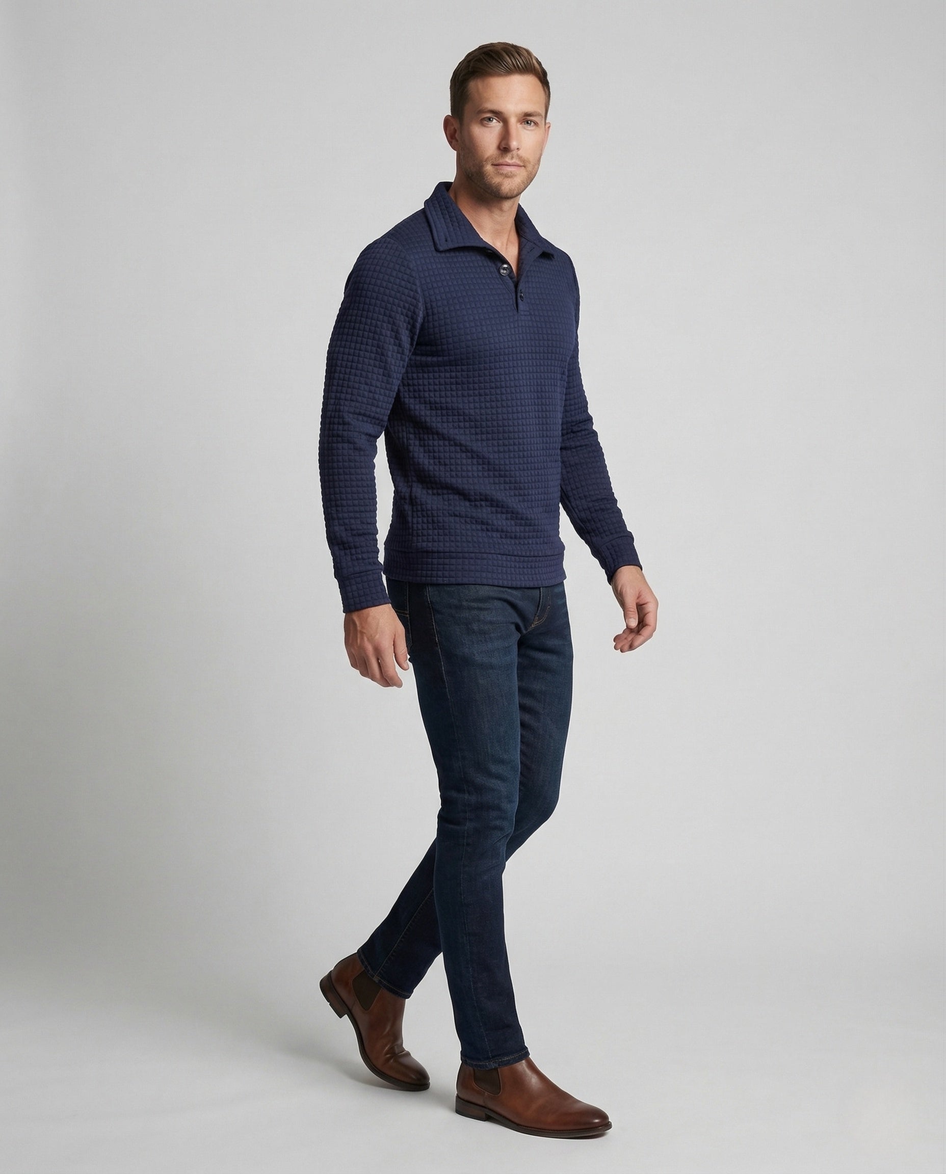 Herren Waffelstrick Pullover Polokragen - Eveloria
