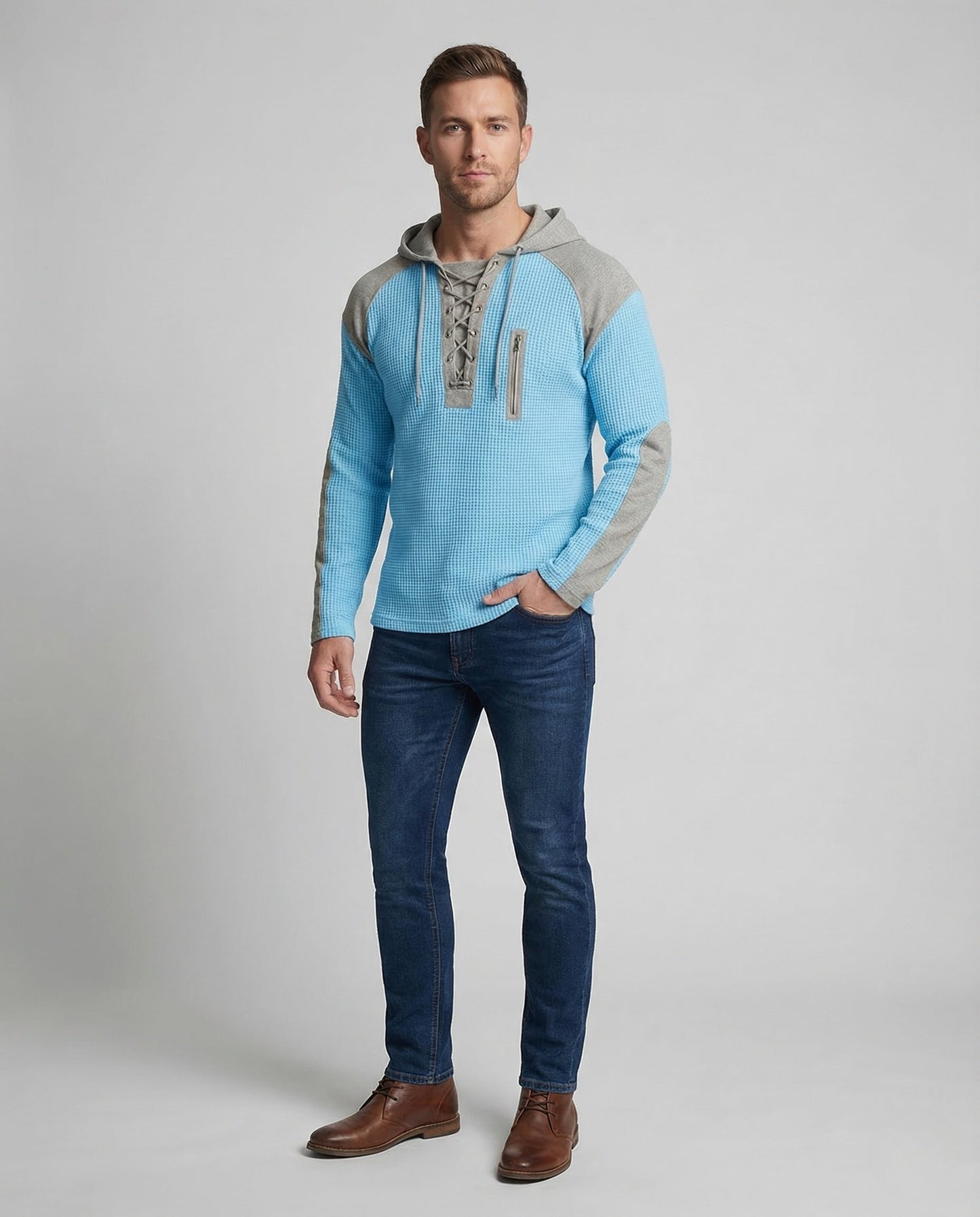 Herren Hoodie Waffelstrick Kapuze Reißverschluss mit Tasche - Eveloria