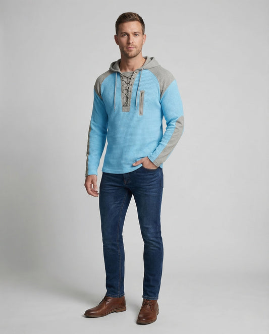 Herren Hoodie Waffelstrick Kapuze Reißverschluss mit Tasche - Eveloria