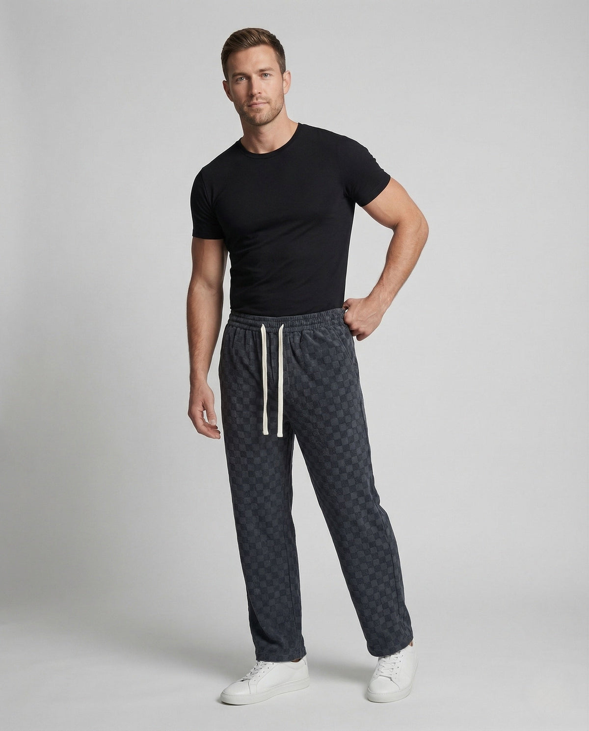 Herren Karohose Jacquard Karomuster Kordelzug - Eveloria