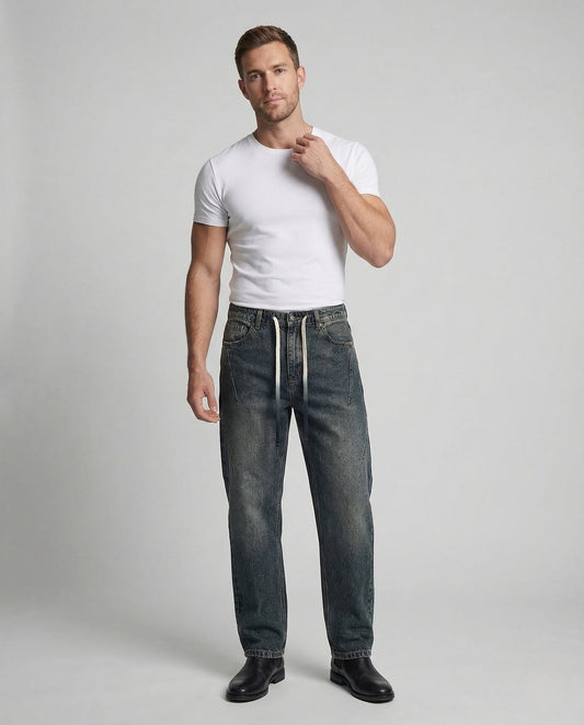 Herren Jeans Weite Hose mit Kordelzug - Eveloria