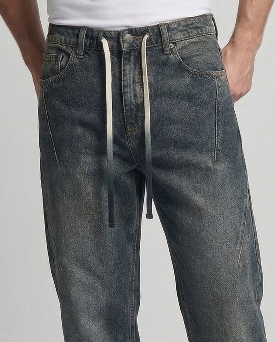 Herren Jeans Weite Hose mit Kordelzug