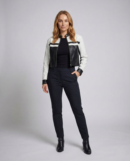 Damen Bikerjacke Kurz Kunstleder Schwarz Reißverschluss - Eveloria