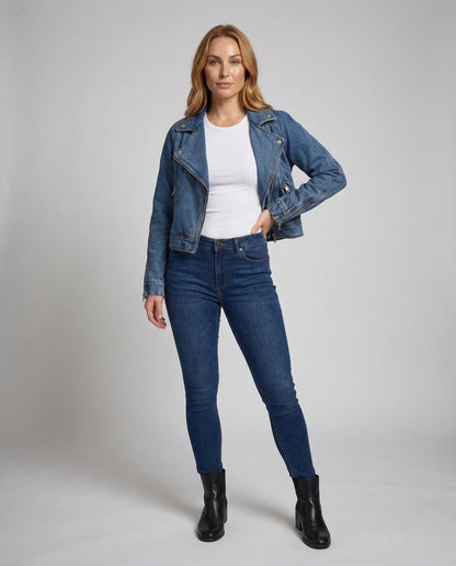 Damen Bikerjacke Jeans Reißverschluss - Eveloria