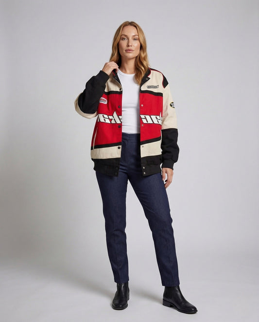 Damen Bomberjacke mit Patches Stehkragen - Eveloria