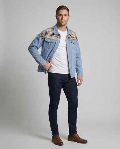 Herren Jeansjacke Karomuster Locker - Eveloria