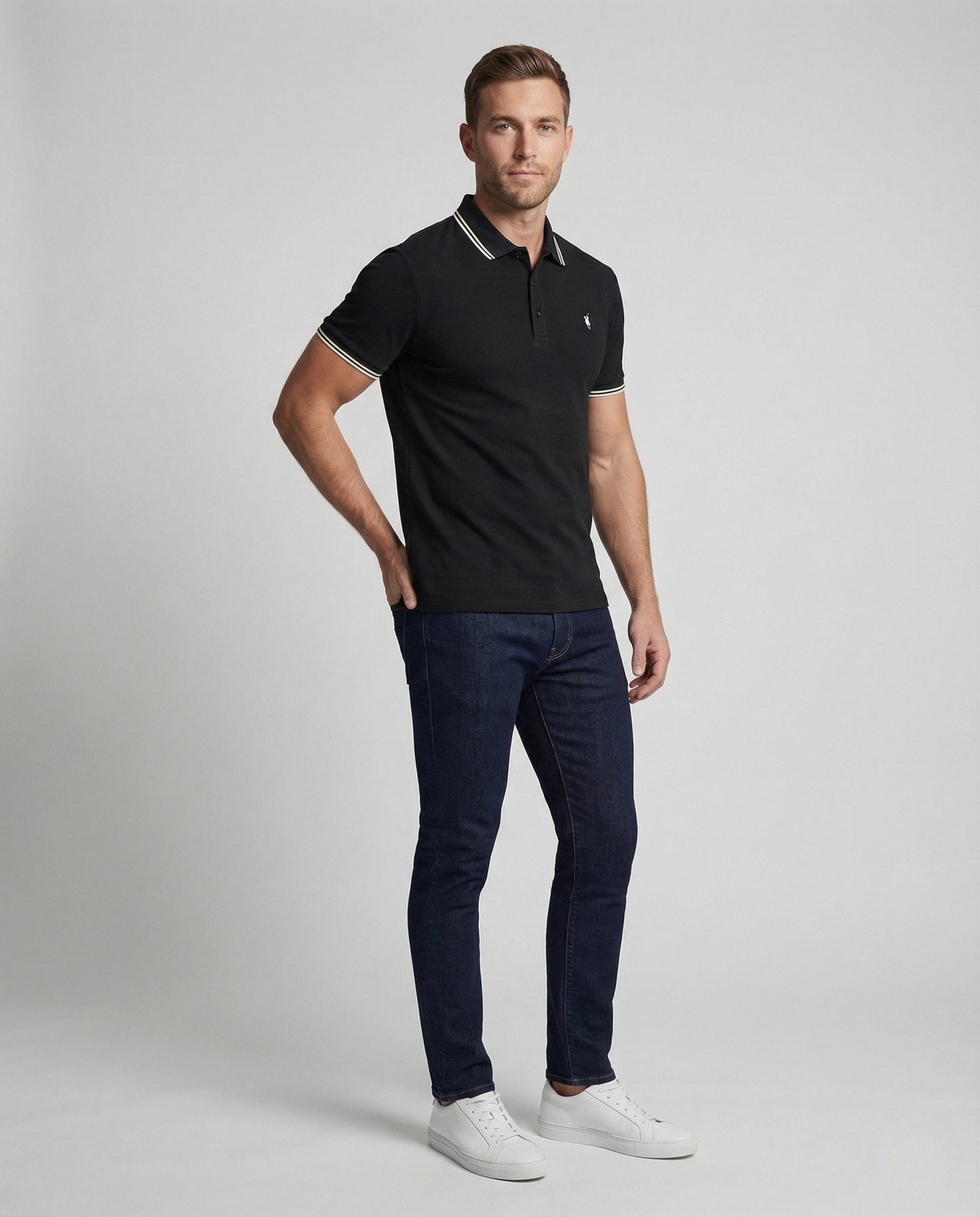 Herren Poloshirt Kurzarm Piqué Kontraststreifen - Eveloria