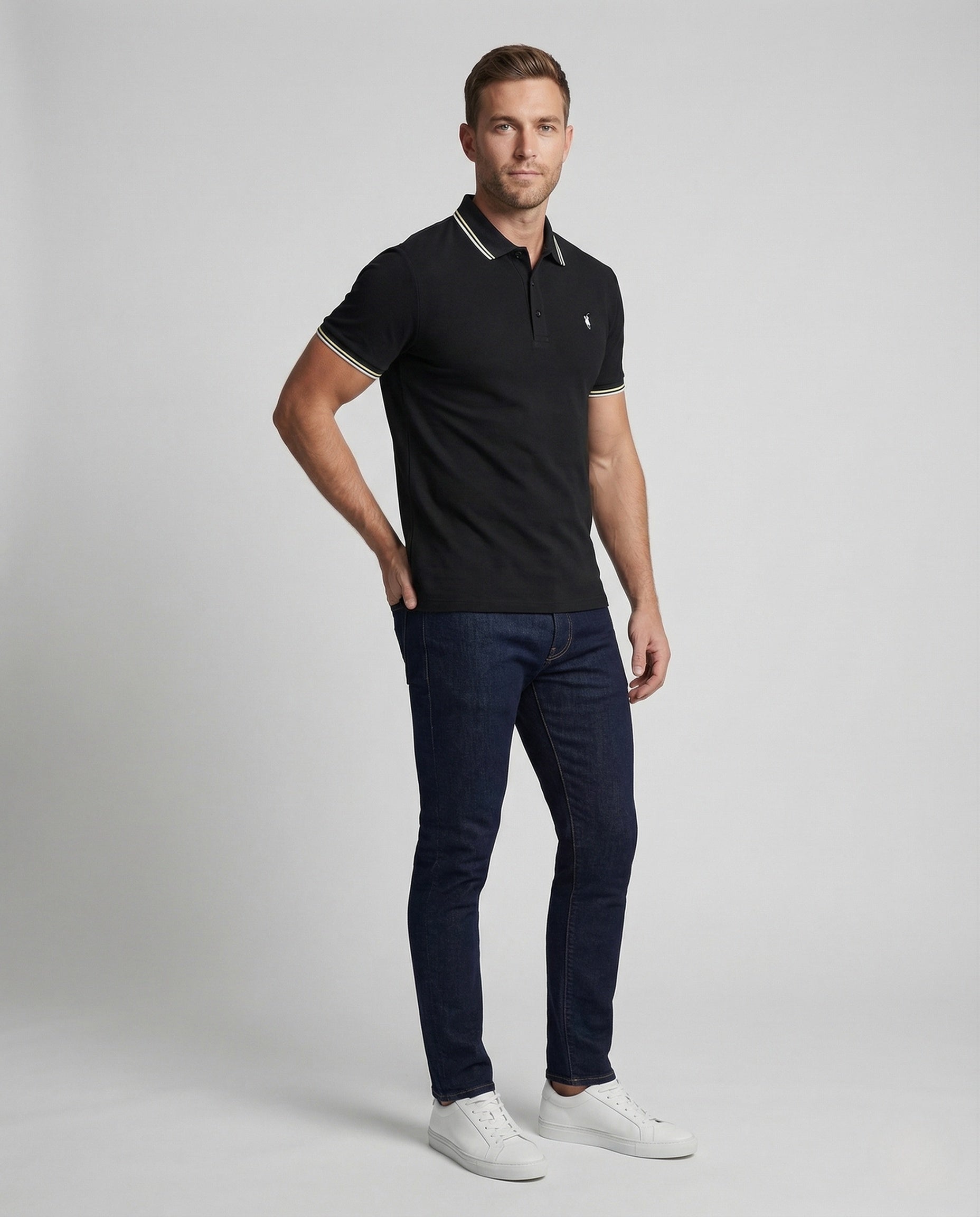 Herren Poloshirt Kurzarm Piqué Kontraststreifen - Eveloria