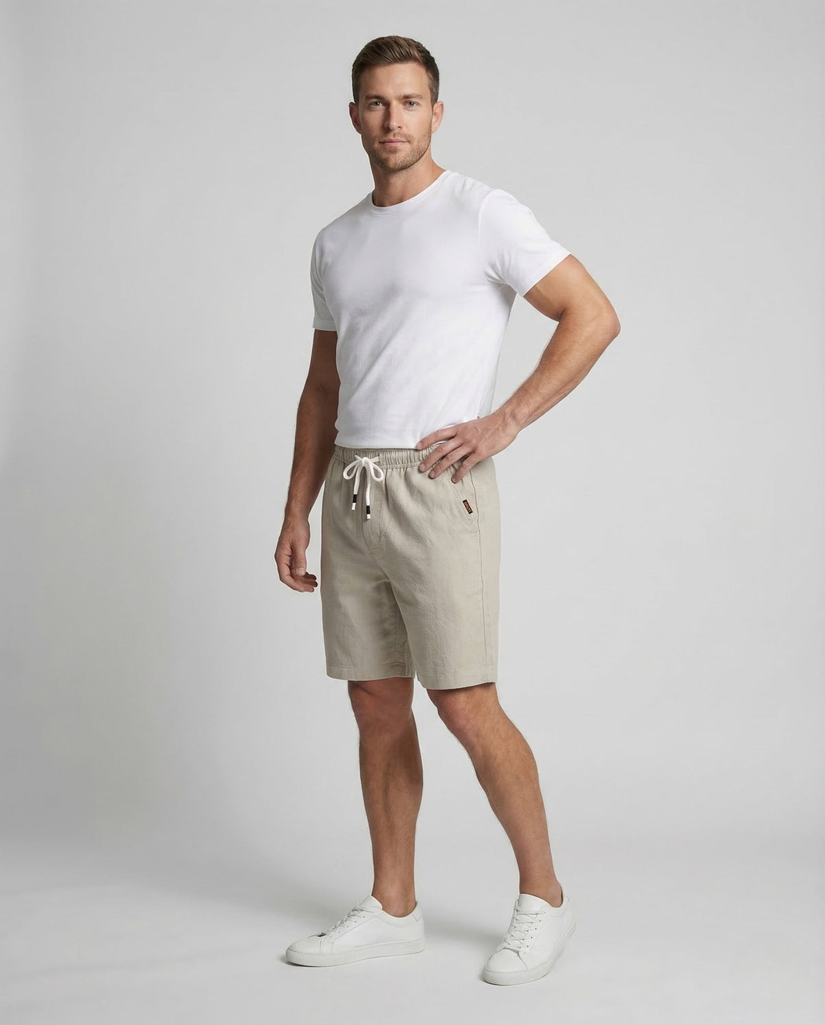 Herren Bermuda Shorts Baumwollmix Elastikbund Beige - Eveloria