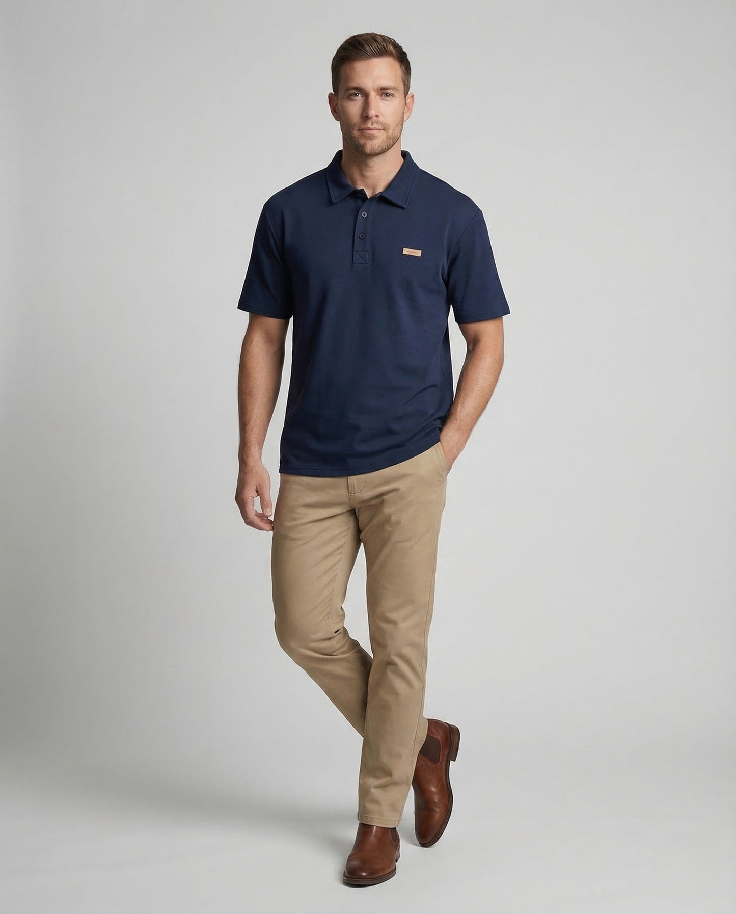 Herren Polo-Shirt Baumwollpiqué Brustapplikation Weiß - Eveloria
