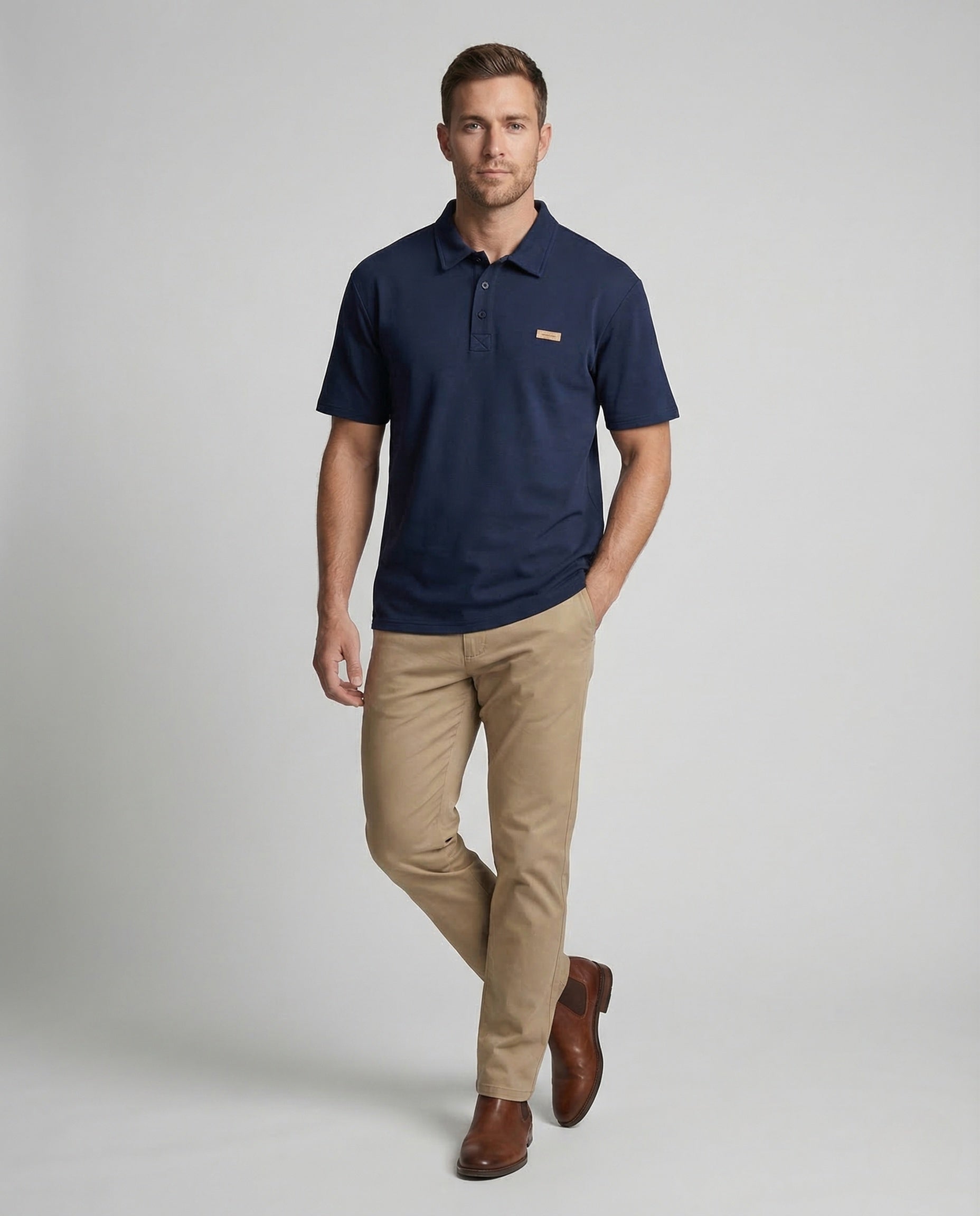 Herren Polo-Shirt Baumwollpiqué Brustapplikation Weiß - Eveloria