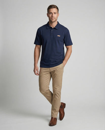Herren Polo-Shirt Baumwollpiqué Brustapplikation Weiß - Eveloria