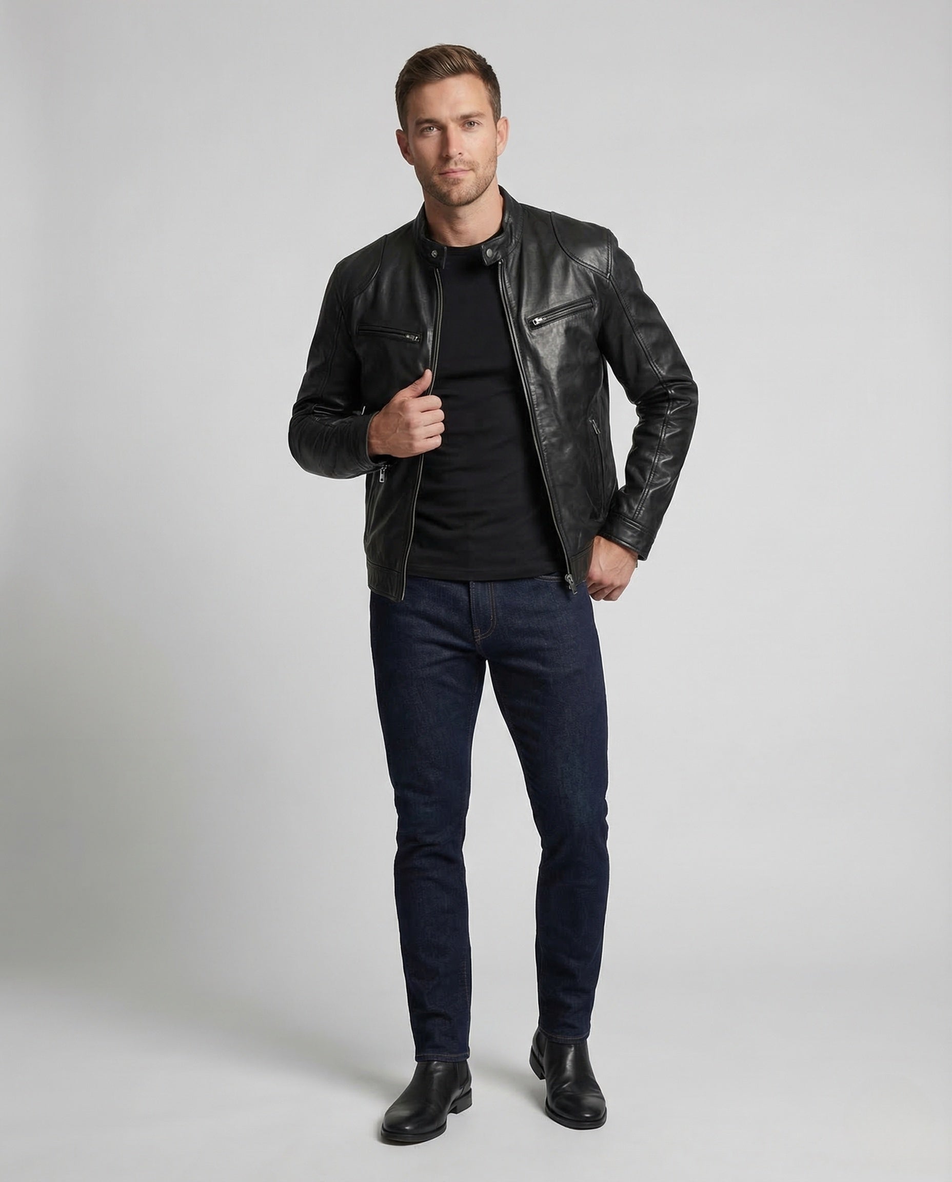 Herren Bikerjacke Slim Kunstleder - Eveloria