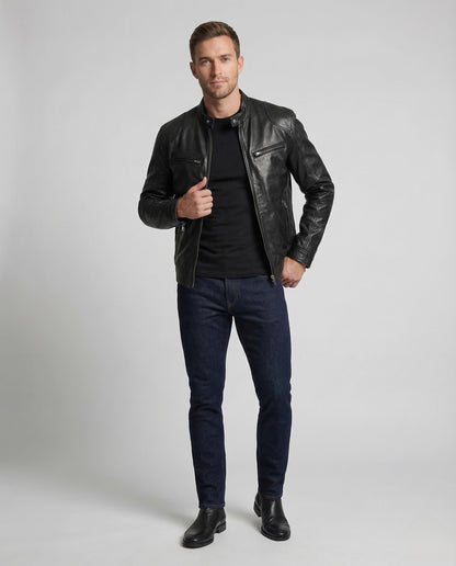 Herren Bikerjacke Slim Kunstleder - Eveloria