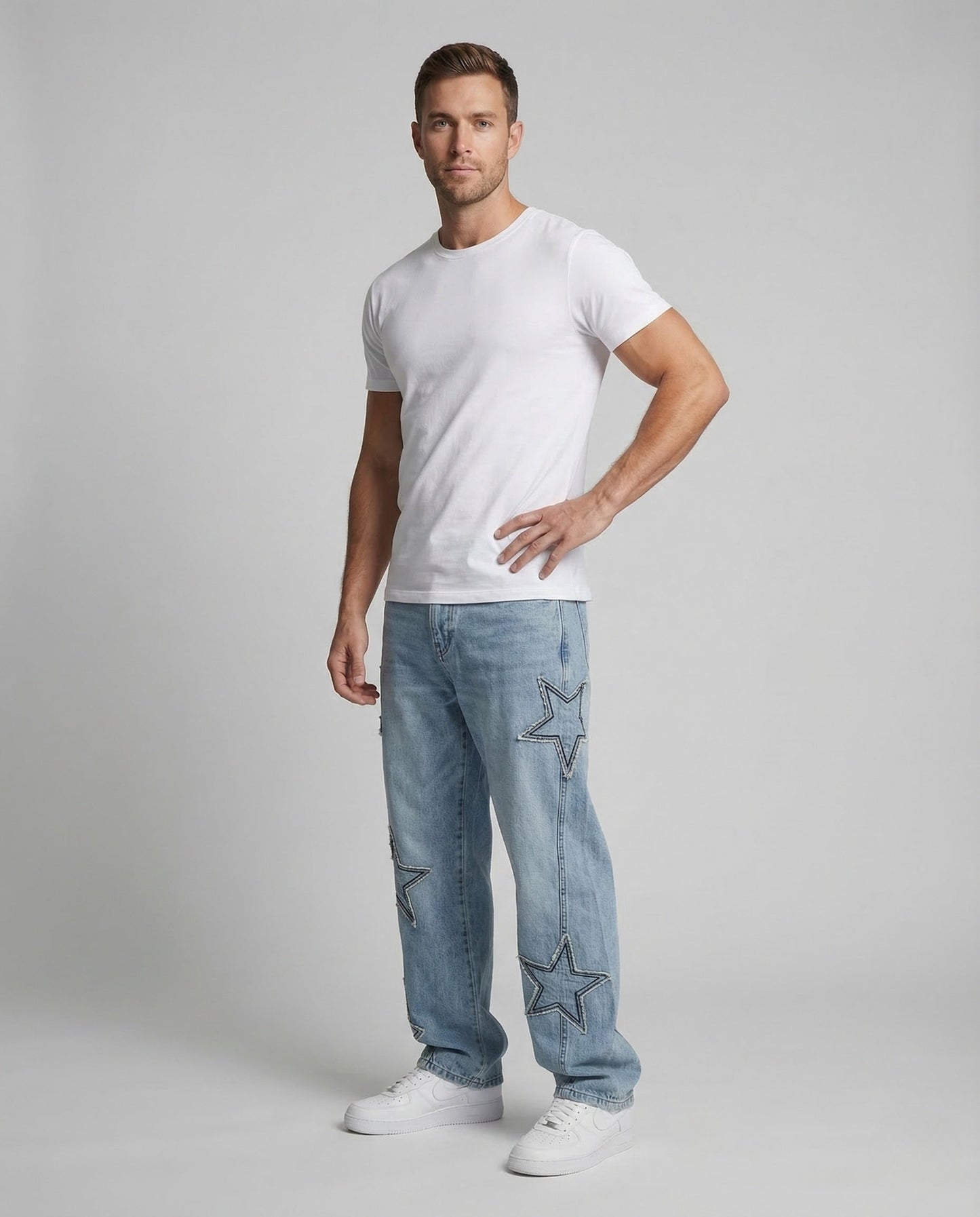 Unisex Jeans Weite Mit Sternenapplikationen - Eveloria