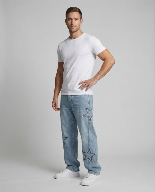 Unisex Jeans Weite Mit Sternenapplikationen - Eveloria