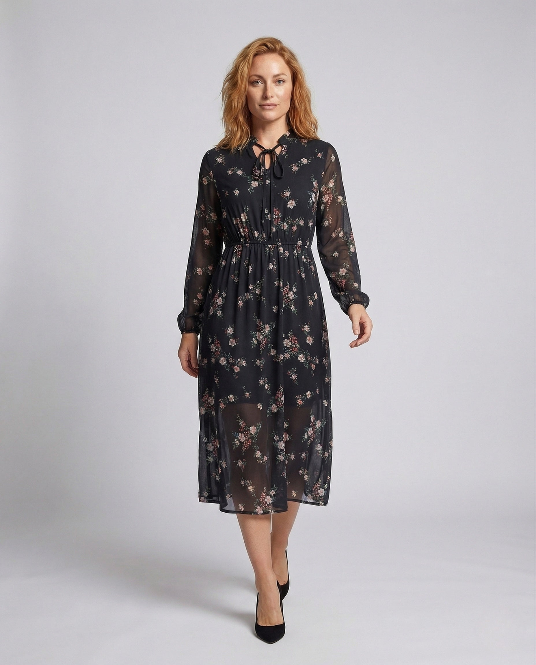 Damen Maxikleid A-Linie Chiffon Blumenmuster - Eveloria