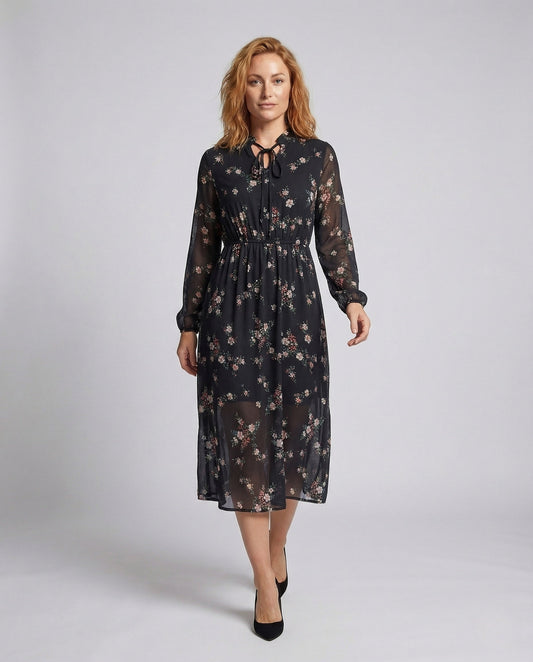 Damen Maxikleid A-Linie Chiffon Blumenmuster - Eveloria
