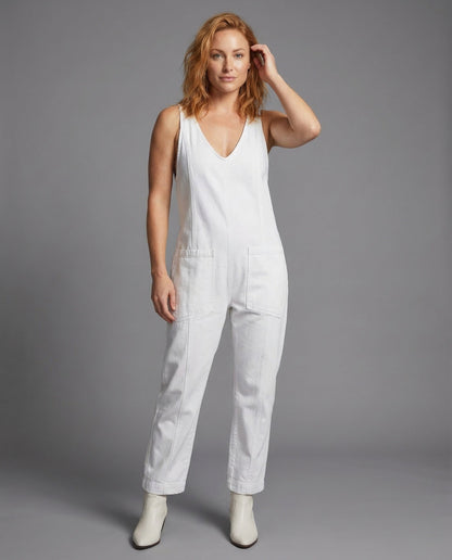 Damen Denim Latz Overall V-Ausschnitt Blau - Eveloria