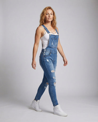 Damen Latzhose Jeans Figurbetont Röhrenform - Eveloria