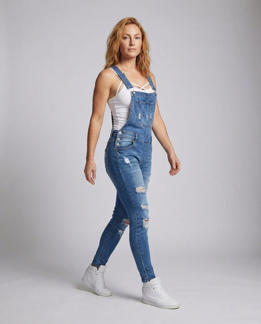 Damen Latzhose Jeans Figurbetont Röhrenform - Eveloria