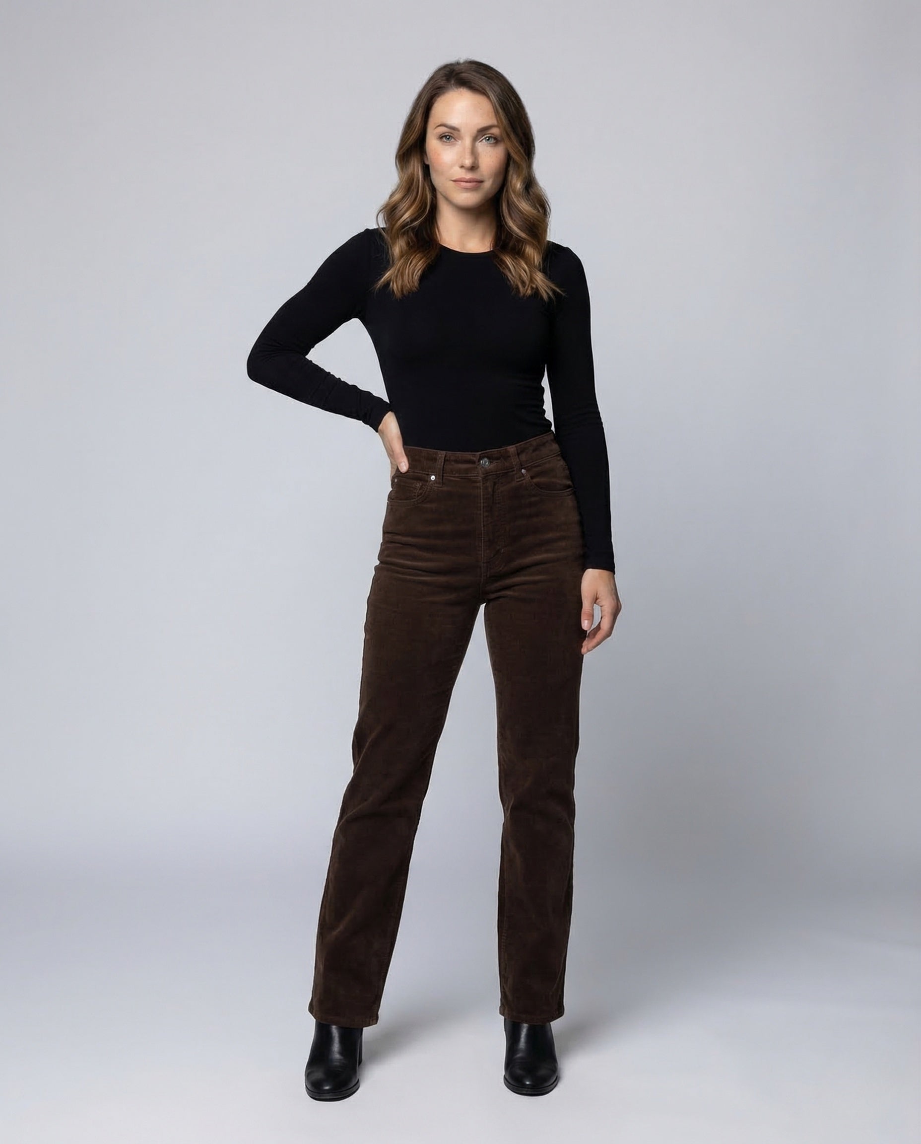 Damen High Waist Cordhose Weites Bein - Eveloria