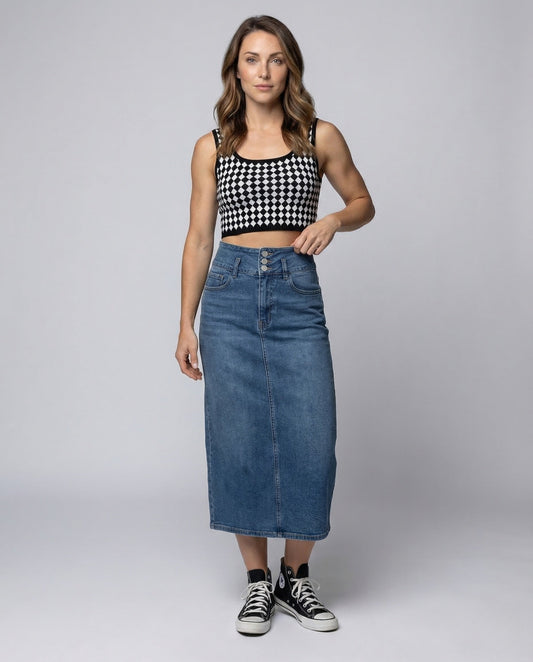 Damen Midirock Jeans Frontschlitz - Eveloria