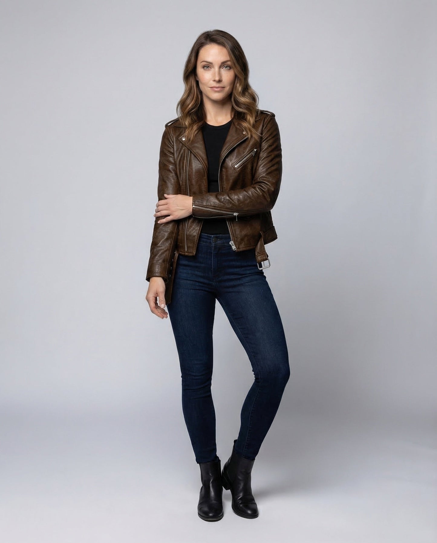 Damen Lederbikerjacke Tailliert Schwarz - Eveloria