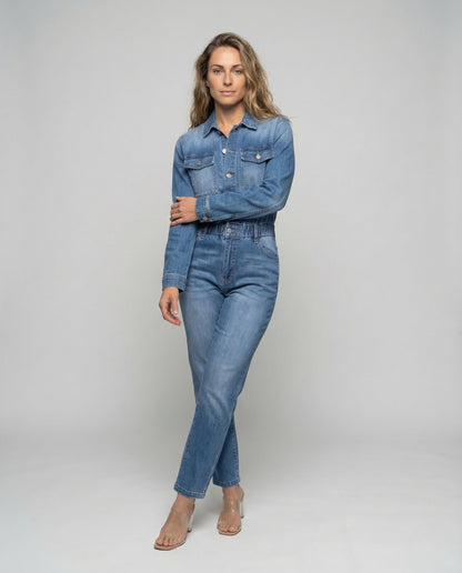 Damen Taillierte Jeans-Overalls Elastikbund - Eveloria