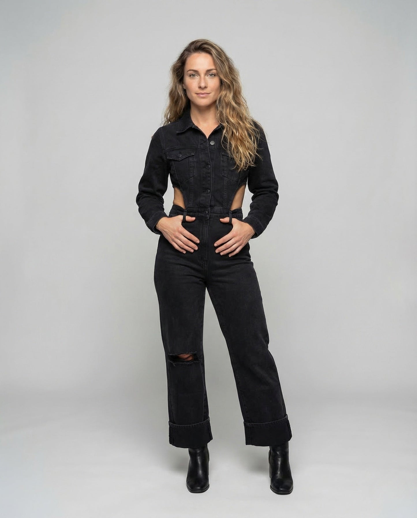 Damen Jeans-Set Kurzjacke Weite Hose - Eveloria