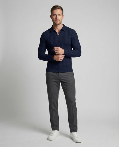 Herren Langarm-Poloshirt Mit Reißverschluss - Eveloria
