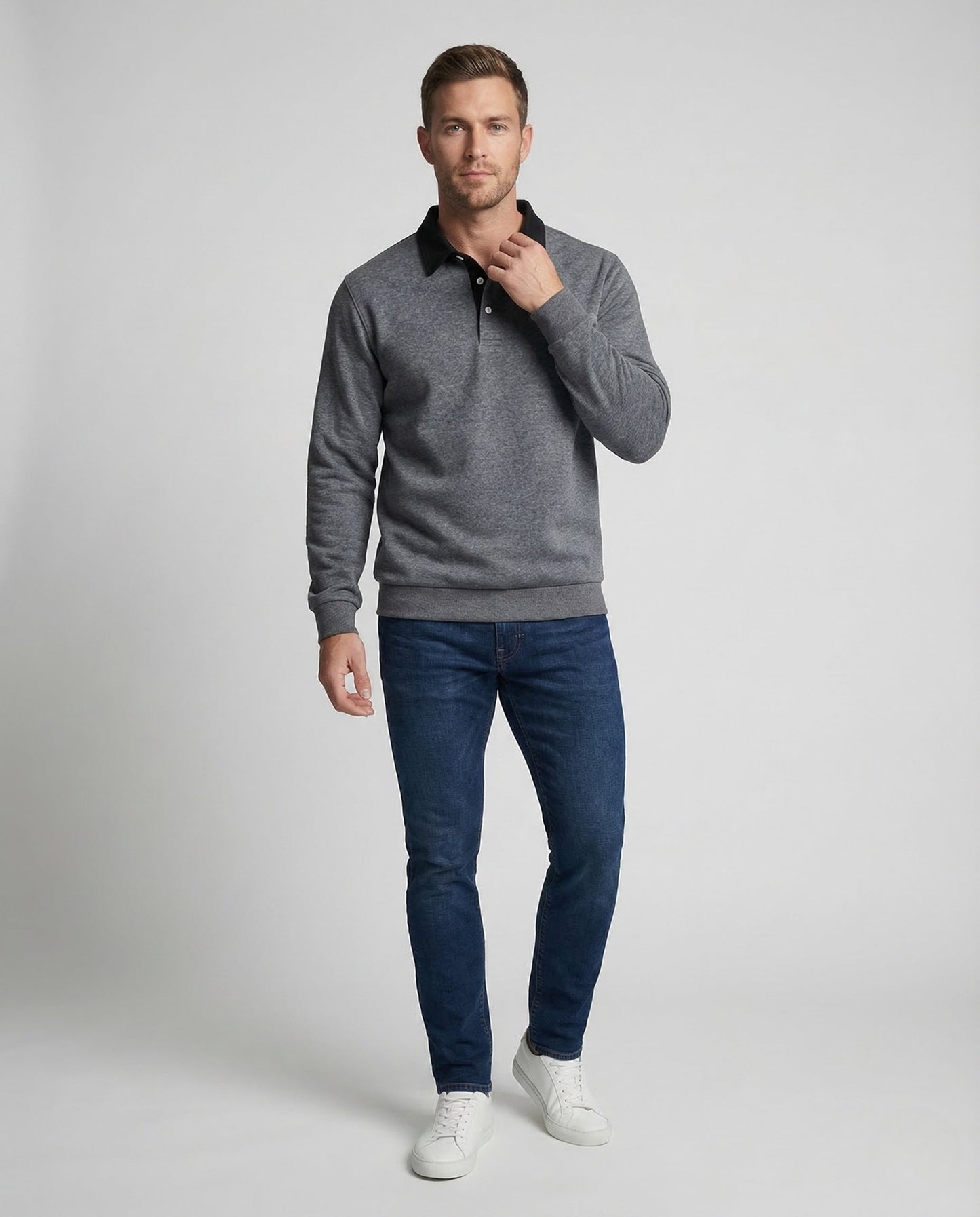 Herren Langarm Poloshirt Kontrastkragen - Eveloria