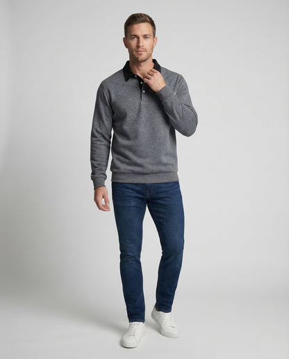 Herren Langarm Poloshirt Kontrastkragen - Eveloria