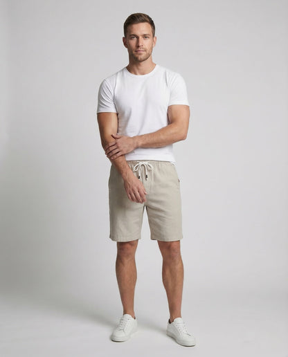 Herren Bermuda Shorts Baumwolle Elastikbund Beige - Eveloria