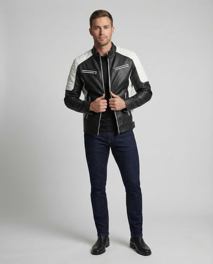 Herren Bikerjacke Kunstleder Steppschulter Schwarz - Eveloria