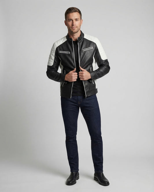 Herren Bikerjacke Kunstleder Steppschulter Schwarz - Eveloria