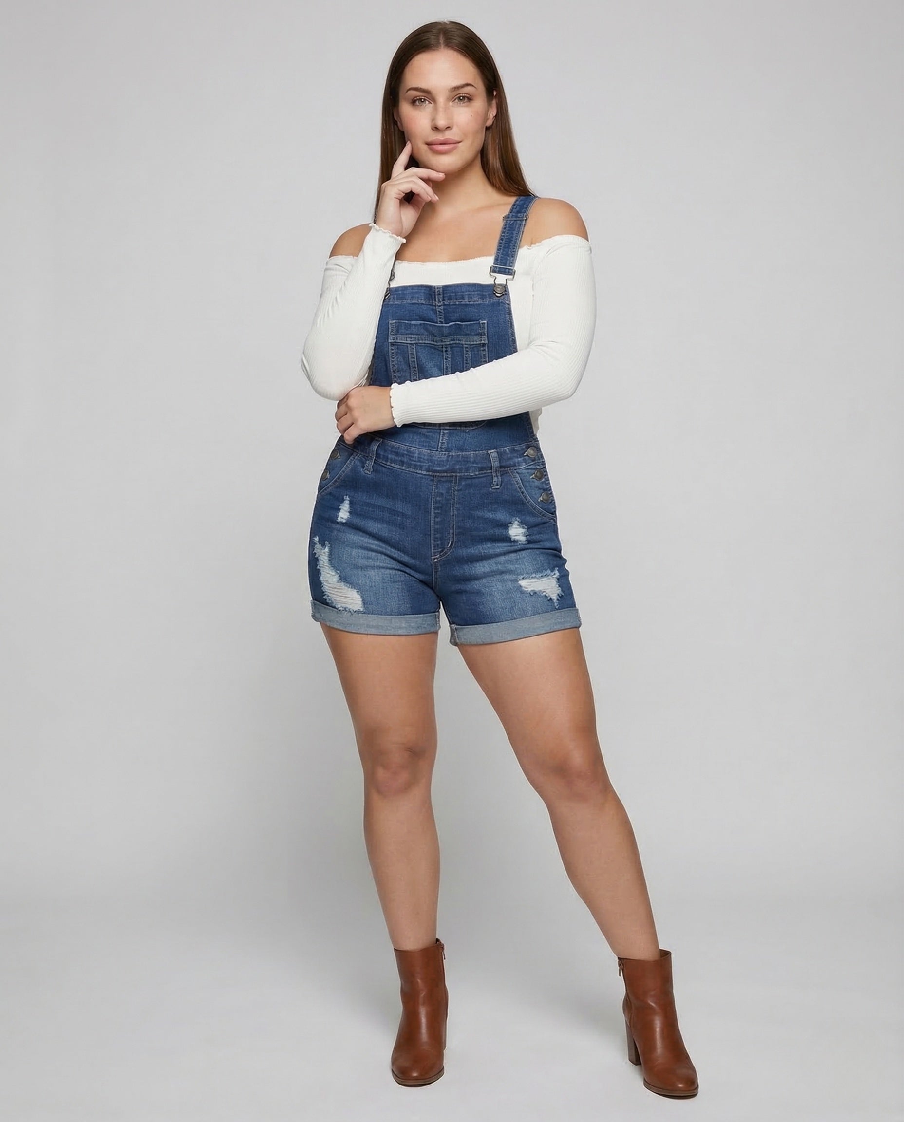 Damen Latzshorts Jeans Used Look - Eveloria