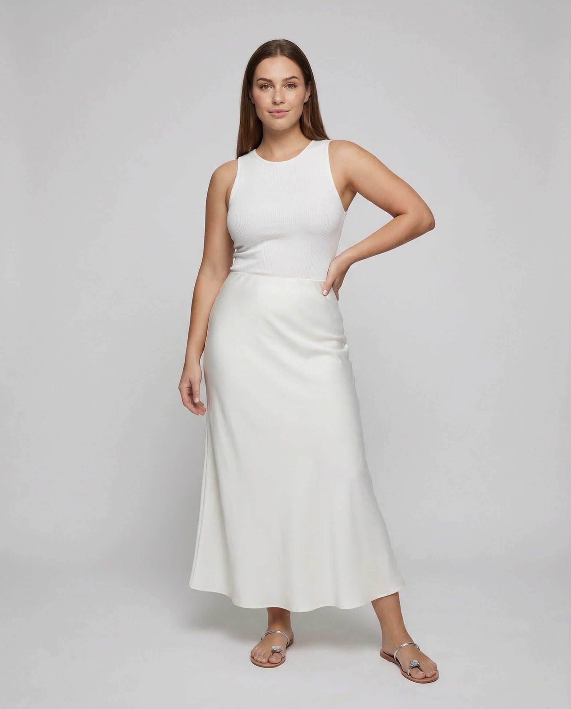 Damen High Waist Maxirock aus Satin - Eveloria