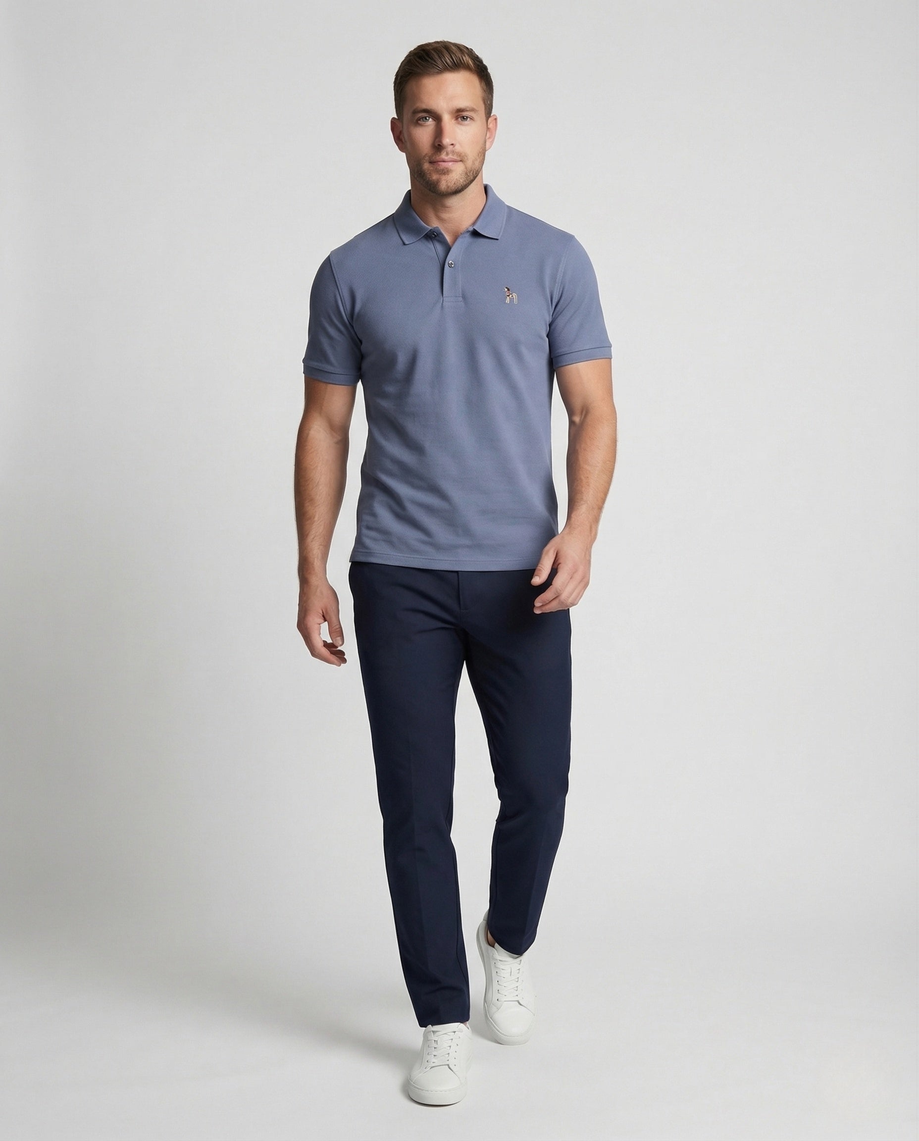 Herren Poloshirt Piqué Monogramm Baumwolle Weiß - Eveloria