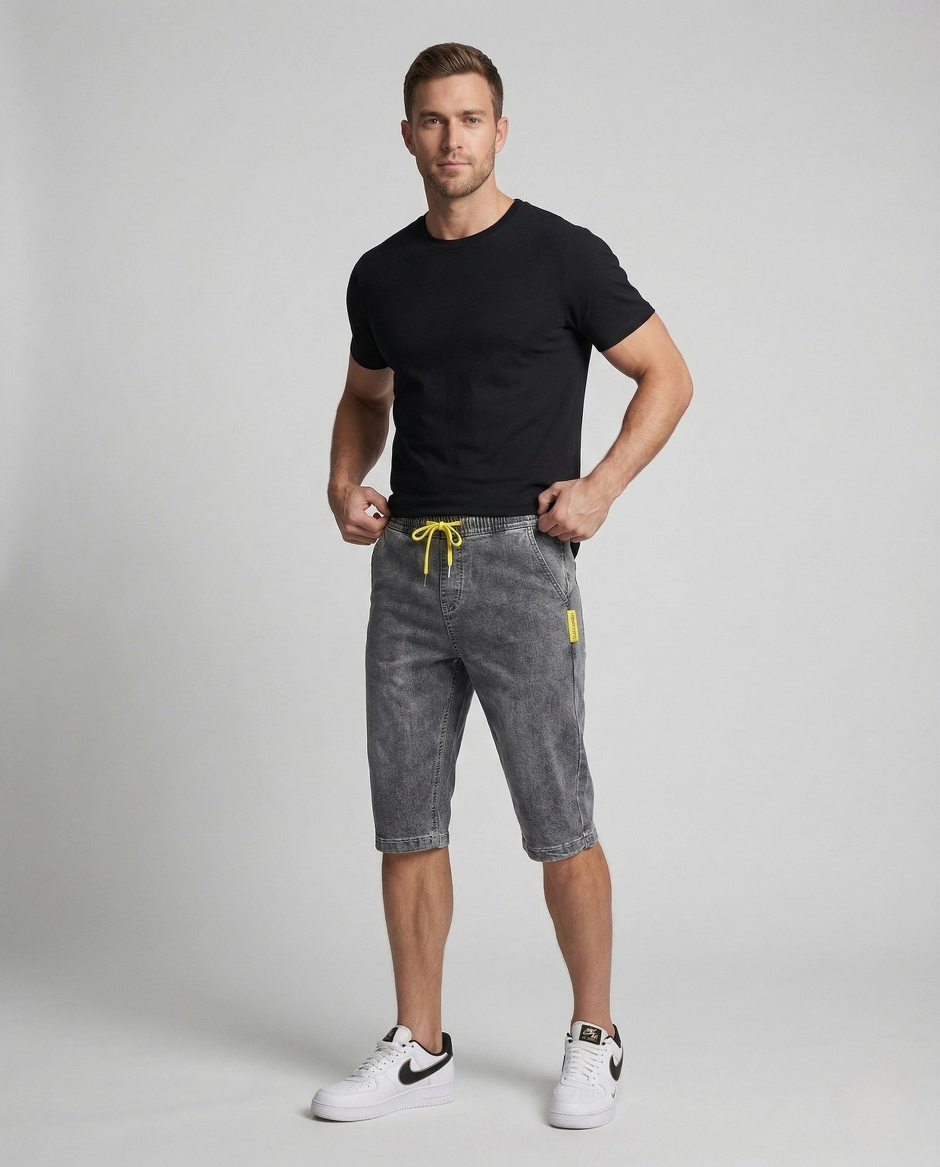 Herren Jeansshorts Knielang Elastikbund - Eveloria