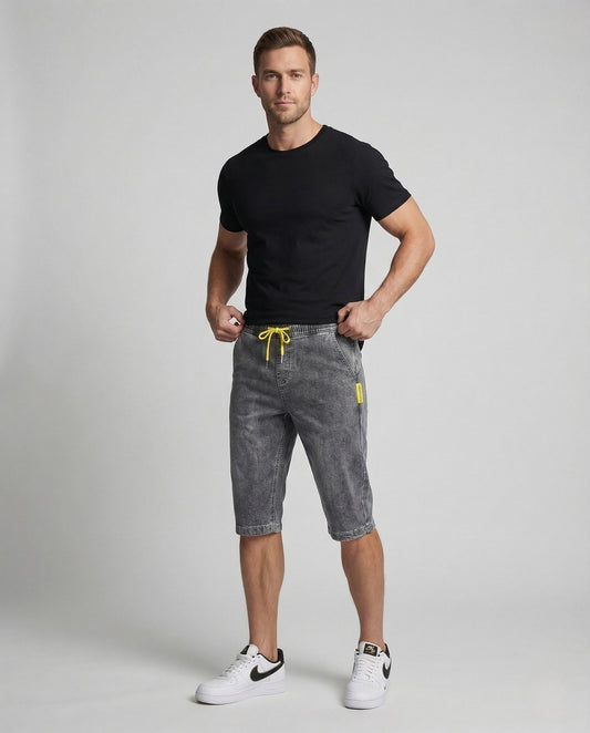 Herren Jeansshorts Knielang Elastikbund - Eveloria