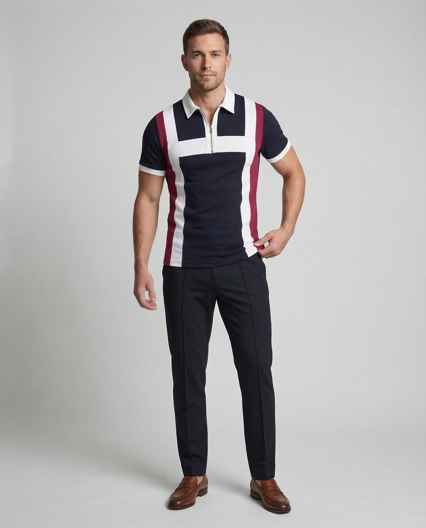 Herren Poloshirt Mit Reißverschluss Logo - Eveloria