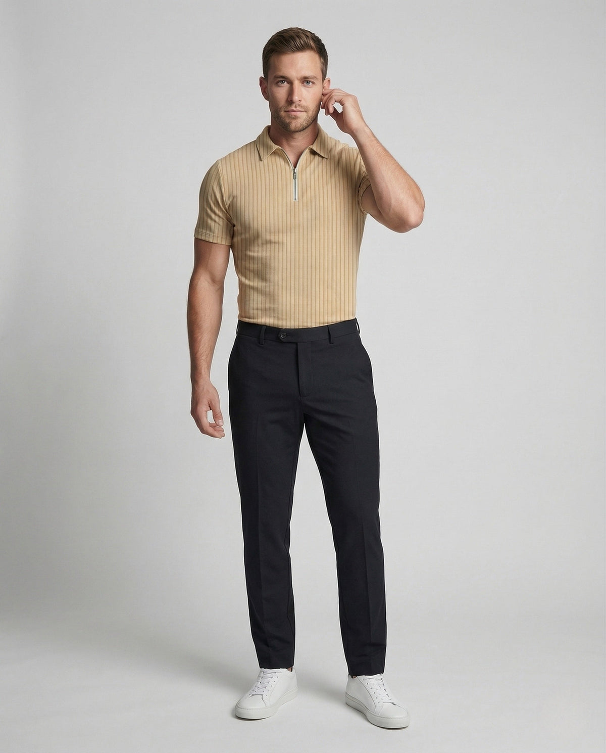 Herren Poloshirt Stehkragen Reißverschluss - Eveloria