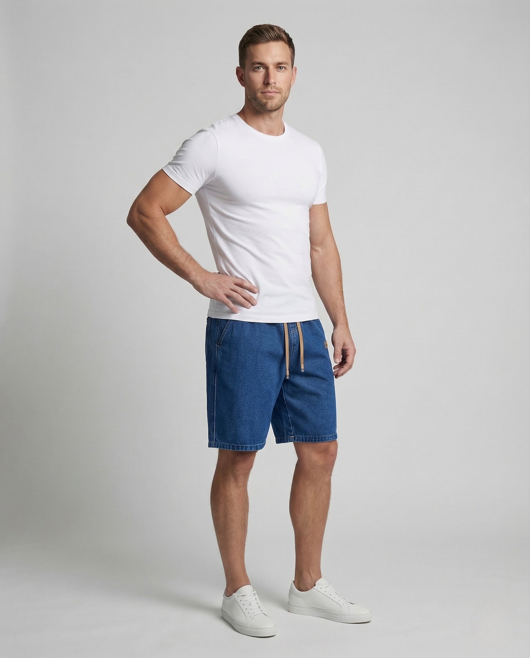 Herren Denim Shorts Mit Tunnelzug - Eveloria
