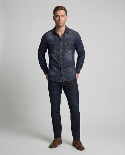 Herren Slim Jeanshemd mit Brusttaschen - Eveloria