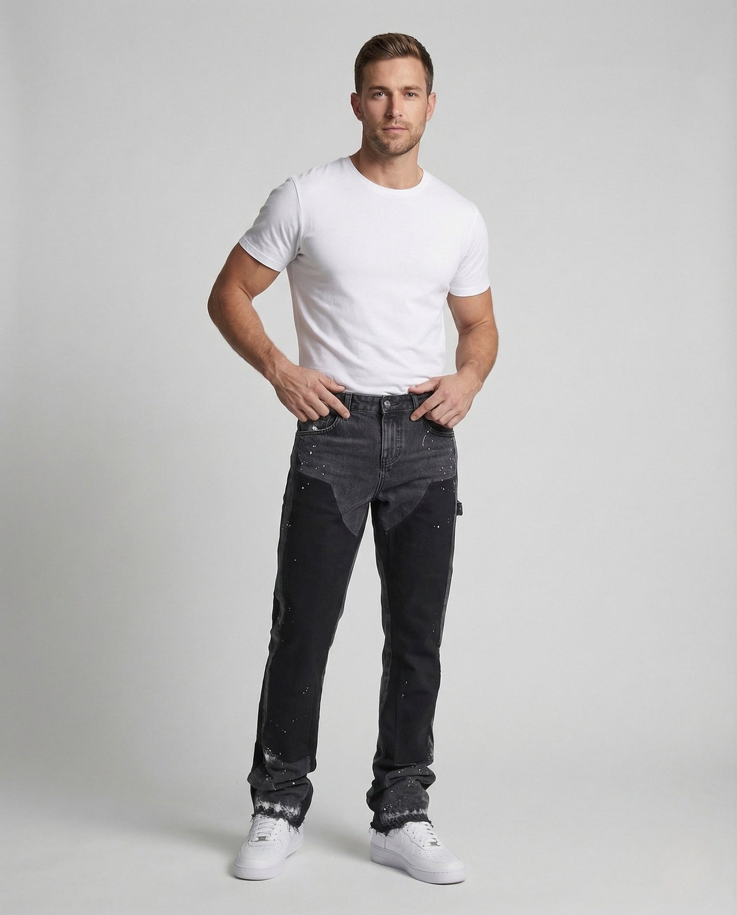 Herren Cargohose Jeans Weite Bein Schwarz - Eveloria